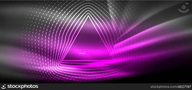 Neon glowing wave, magic energy and light motion background. Wallpaper template, hi-tech future concept. Neon glowing wave, magic energy and light motion background. Vector wallpaper template, hi-tech future concept