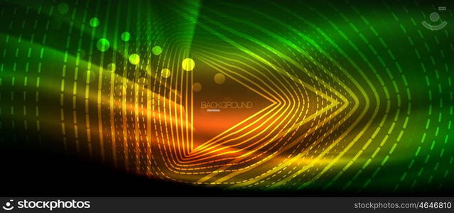 Neon glowing wave, magic energy and light motion background. Wallpaper template, hi-tech future concept. Neon glowing wave, magic energy and light motion background. Vector wallpaper template, hi-tech future concept