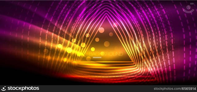 Neon glowing wave, magic energy and light motion background. Wallpaper template, hi-tech future concept. Neon glowing wave, magic energy and light motion background. Vector wallpaper template, hi-tech future concept