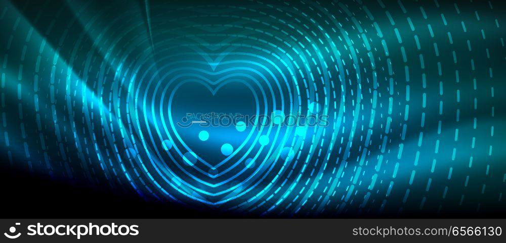 Neon glowing wave, magic energy and light motion background. Wallpaper template, hi-tech future concept. Neon glowing wave, magic energy and light motion background. Vector wallpaper template, hi-tech future concept