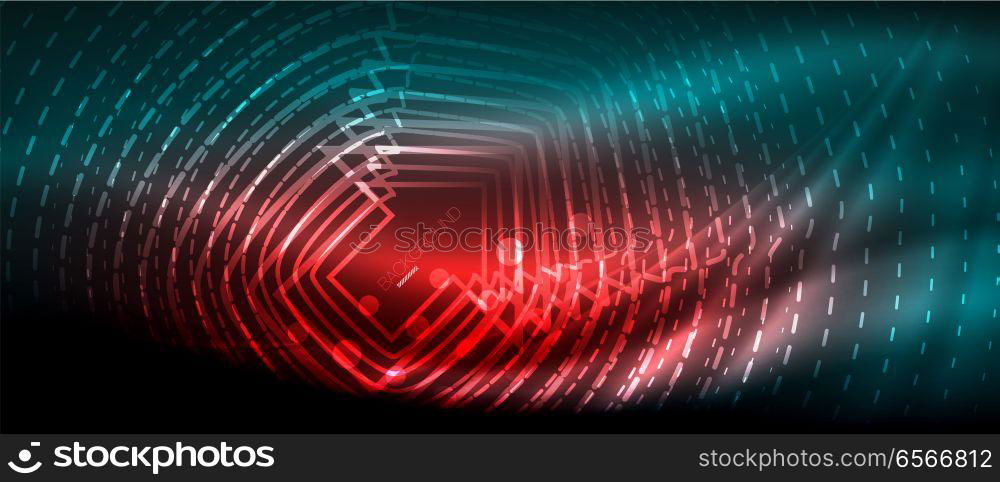 Neon glowing wave, magic energy and light motion background. Wallpaper template, hi-tech future concept. Neon glowing wave, magic energy and light motion background. Vector wallpaper template, hi-tech future concept