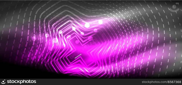 Neon glowing wave, magic energy and light motion background. Wallpaper template, hi-tech future concept. Neon glowing wave, magic energy and light motion background. Vector wallpaper template, hi-tech future concept