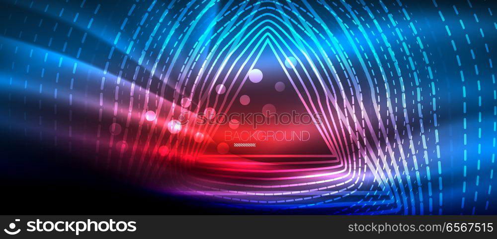 Neon glowing wave, magic energy and light motion background. Wallpaper template, hi-tech future concept. Neon glowing wave, magic energy and light motion background. Vector wallpaper template, hi-tech future concept