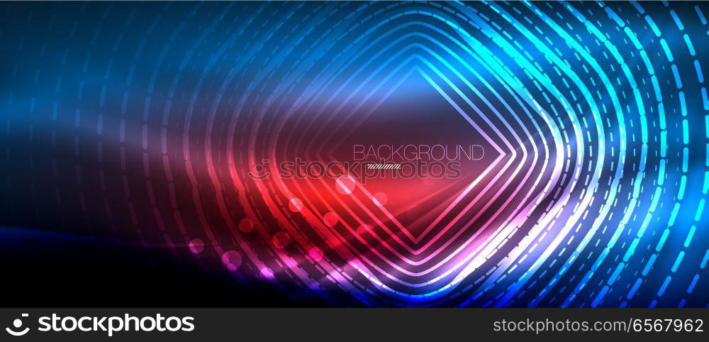 Neon glowing wave, magic energy and light motion background. Wallpaper template, hi-tech future concept. Neon glowing wave, magic energy and light motion background. Vector wallpaper template, hi-tech future concept