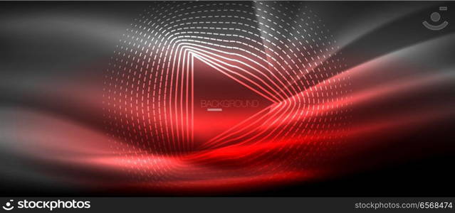 Neon glowing wave, magic energy and light motion background. Wallpaper template, hi-tech future concept. Neon glowing wave, magic energy and light motion background. Vector wallpaper template, hi-tech future concept