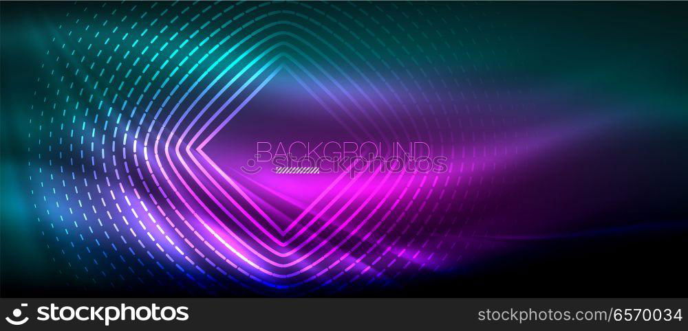 Neon glowing wave, magic energy and light motion background. Wallpaper template, hi-tech future concept. Neon glowing wave, magic energy and light motion background. Vector wallpaper template, hi-tech future concept