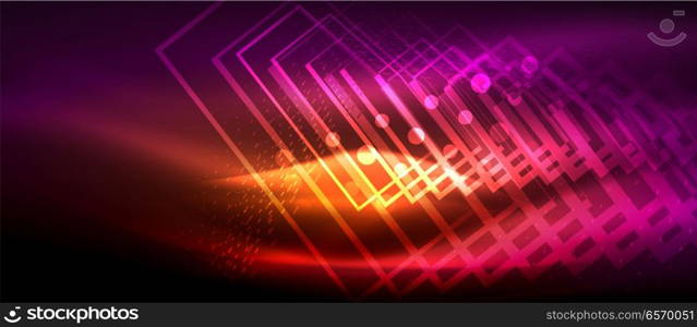 Neon glowing wave, magic energy and light motion background. Wallpaper template, hi-tech future concept. Neon glowing wave, magic energy and light motion background. Vector wallpaper template, hi-tech future concept