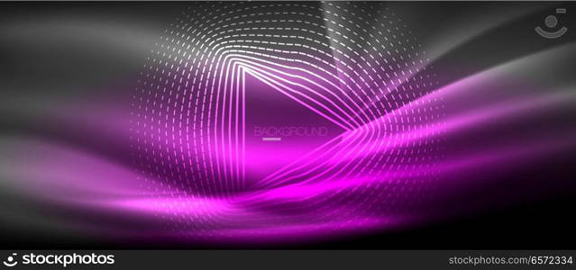 Neon glowing wave, magic energy and light motion background. Wallpaper template, hi-tech future concept. Neon glowing wave, magic energy and light motion background. Vector wallpaper template, hi-tech future concept