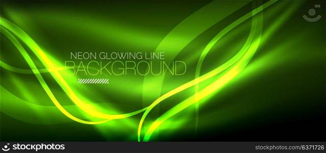 Neon green elegant smooth wave lines digital abstract background. Neon elegant smooth wave lines vector digital abstract background
