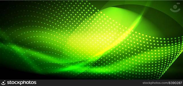 Neon green smooth wave digital abstract background. Neon vector smooth wave digital abstract background