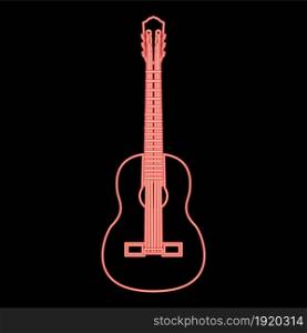 Neon guitar red color vector illustration flat style light image. Neon guitar red color vector illustration flat style image