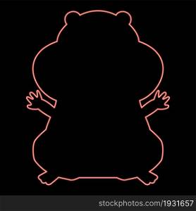 Neon hamster silhouette red color vector illustration flat style light image. Neon hamster silhouette red color vector illustration flat style image