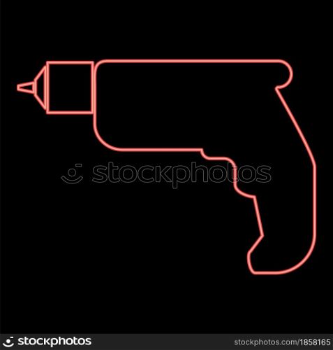 Neon hand drill red color vector illustration flat style light image. Neon hand drill red color vector illustration flat style image