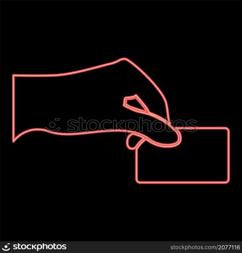 Neon hand give electronic card red color vector illustration image flat style light. Neon hand give electronic card red color vector illustration image flat style