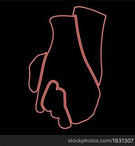Neon hand holding another hand sign of love icon black color in circle outline vector illustration red color vector illustration flat style light image. Neon hand holding another hand sign of love icon black color in circle red color vector illustration flat style image