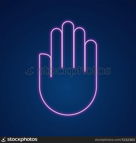 neon hand palm stop dark background vector illustration