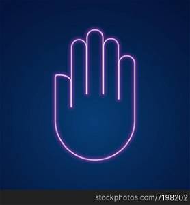 neon hand palm stop dark background vector illustration
