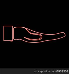 Neon hand red color vector illustration flat style light image. Neon hand red color vector illustration flat style image