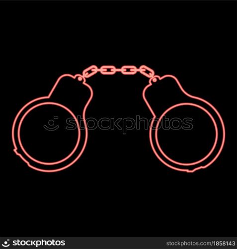 Neon handcuff red color vector illustration flat style light image. Neon handcuff red color vector illustration flat style image