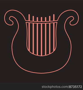 Neon harp red color vector illustration image flat style light. Neon harp red color vector illustration image flat style