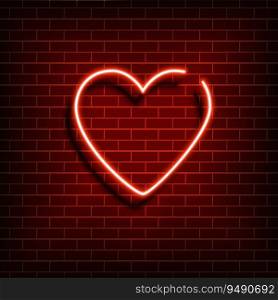 Neon heart. A bright red sign on a brick wall. Element of design for a happy Valentine’s day. Vector illustration. Neon heart. A bright red sign on a brick wall. Element of design for a happy Valentine’s day. Vector illustration.