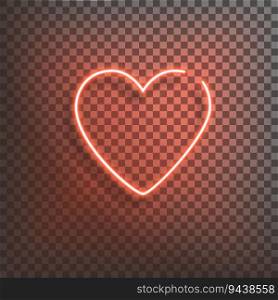 Neon heart. A bright red sign on a transparent background. Element of design for a happy Valentine’s day. Vector illustration.. Neon heart. A bright red sign on a transparent background. Element of design for a happy Valentine’s day.