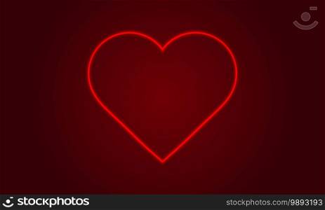 Neon heart. Bright night neon signboard on brick wall background with backlight. Retro red neon heart sign. Romantic design for Happy Valentines Day. Night light advertising. Vector illustration.