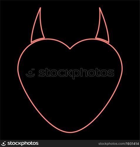 Neon heart with devil horn icon black color in circle outline vector illustration red color vector illustration flat style light image. Neon heart with devil horn icon black color in circle red color vector illustration flat style image
