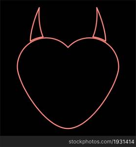 Neon heart with devil horn icon black color in circle outline vector illustration red color vector illustration flat style light image. Neon heart with devil horn icon black color in circle red color vector illustration flat style image