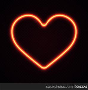 Neon heart with glowing light effect. Retro fluorescent red neon heart sign. Happy Valentine's Day design element. Vector illustration.. Neon heart with glowing light effect. Retro fluorescent red neon heart sign.