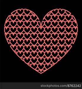 Neon heart with hearts inside Heart pattern in heart red color vector illustration image flat style light. Neon heart with hearts inside Heart pattern in heart red color vector illustration image flat style