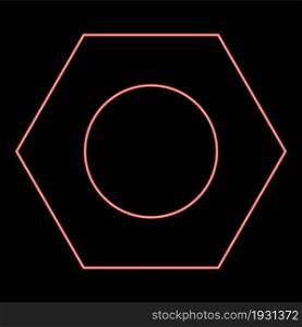 Neon hex nut icon black color in circle outline vector illustration red color vector illustration flat style light image. Neon hex nut icon black color in circle red color vector illustration flat style image