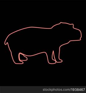 Neon hippopotamus red color vector illustration flat style light image. Neon hippopotamus red color vector illustration flat style image