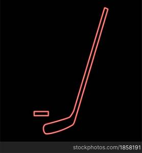 Neon hockey sticks and puck red color vector illustration flat style light image. Neon hockey sticks and puck red color vector illustration flat style image