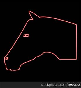 Neon horse head red color vector illustration flat style light image. Neon horse head red color vector illustration flat style image