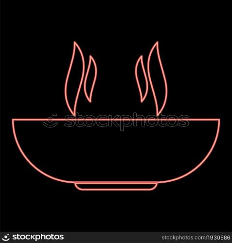 Neon hot dish icon black color in circle outline vector illustration red color vector illustration flat style light image. Neon hot dish icon black color in circle red color vector illustration flat style image