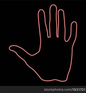 Neon human hand red color vector illustration flat style light image. Neon human hand red color vector illustration flat style image