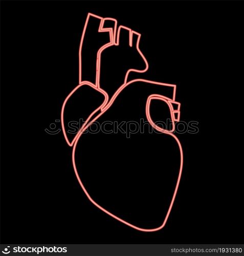 Neon human heart icon black color in circle outline vector illustration red color vector illustration flat style light image. Neon human heart icon black color in circle red color vector illustration flat style image