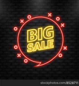 Neon Icon. Big sale banner template design. Discount tag on white background. Neon Icon. Big sale banner template design. Discount tag on white background.