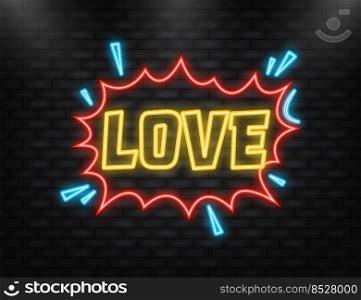 Neon Icon. Love in vintage style. Cartoon style vector. Pop art. Vector text. Wow effect.. Neon Icon. Love in vintage style. Cartoon style vector. Pop art. Vector text. Wow effect