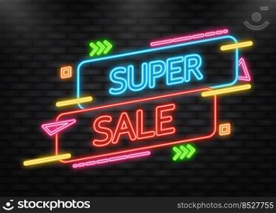 Neon Icon. Super Sale, banner design template, discount tag, app icon, vector illustration.. Neon Icon. Super Sale, banner design template, discount tag, app icon, vector illustration