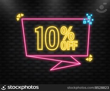 Neon Icon. Trendy flat advertising with 10 percent discount flat badge for promo design. Poster badge. Business design. Vector illustration.. Neon Icon. Trendy flat advertising with 10 percent discount flat badge for promo design. Poster badge. Business design. Vector illustration