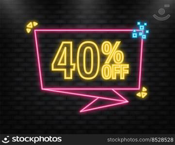 Neon Icon. Trendy flat advertising with 40 percent discount flat badge for promo design. Poster badge. Business design. Vector illustration.. Neon Icon. Trendy flat advertising with 40 percent discount flat badge for promo design. Poster badge. Business design. Vector illustration