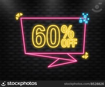 Neon Icon. Trendy flat advertising with 60 percent discount flat badge for promo design. Poster badge. Business design. Vector illustration.. Neon Icon. Trendy flat advertising with 60 percent discount flat badge for promo design. Poster badge. Business design. Vector illustration