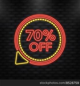 Neon Icon. Trendy flat advertising with 70 percent discount flat badge for promo design. Poster badge. Business design. Vector illustration.. Neon Icon. Trendy flat advertising with 70 percent discount flat badge for promo design. Poster badge. Business design. Vector illustration