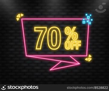 Neon Icon. Trendy flat advertising with 70 percent discount flat badge for promo design. Poster badge. Business design. Vector illustration.. Neon Icon. Trendy flat advertising with 70 percent discount flat badge for promo design. Poster badge. Business design. Vector illustration