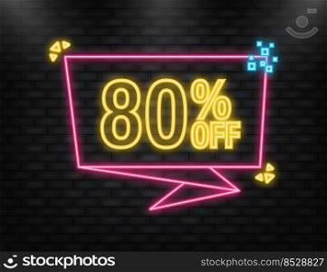 Neon Icon. Trendy flat advertising with 80 percent discount flat badge for promo design. Poster badge. Business design. Vector illustration.. Neon Icon. Trendy flat advertising with 80 percent discount flat badge for promo design. Poster badge. Business design. Vector illustration