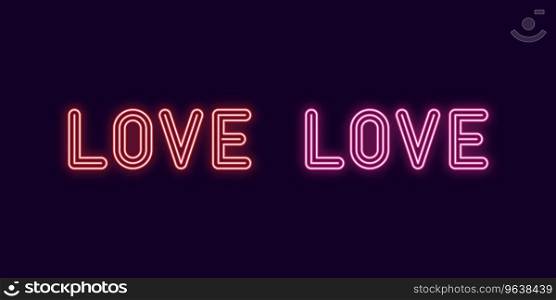 Neon inscription of love text Royalty Free Vector Image