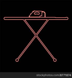 Neon ironing board with iron red color vector illustration image flat style light. Neon ironing board with iron red color vector illustration image flat style