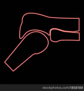 Neon knee joint red color vector illustration flat style light image. Neon knee joint red color vector illustration flat style image